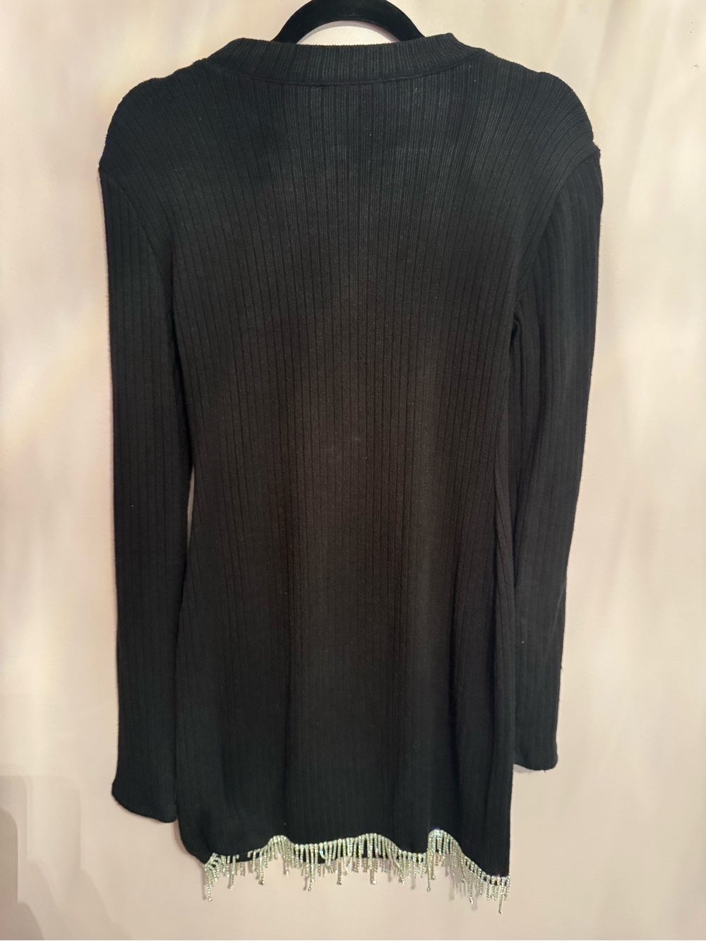 ZARA Black Ribbed Long-Sleeve Sweater Top with Fringe - Picture 2 of 3